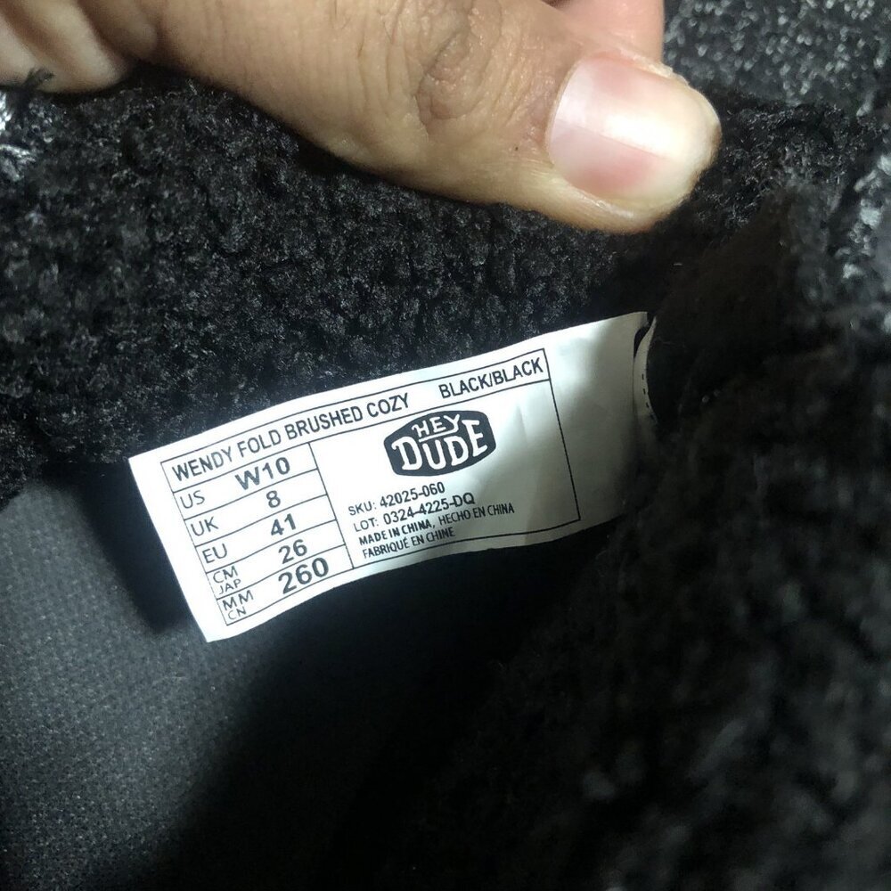 HEY DUDE Wendy Fold Brushed Cozy Women's 10 Faux Fur Slip-On Black Comfort Shoes - Picture 5 of 7